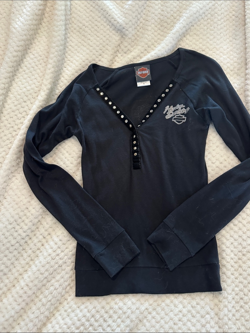 Harley-Davidson Black Long-Sleeve Stud Henley with Logo